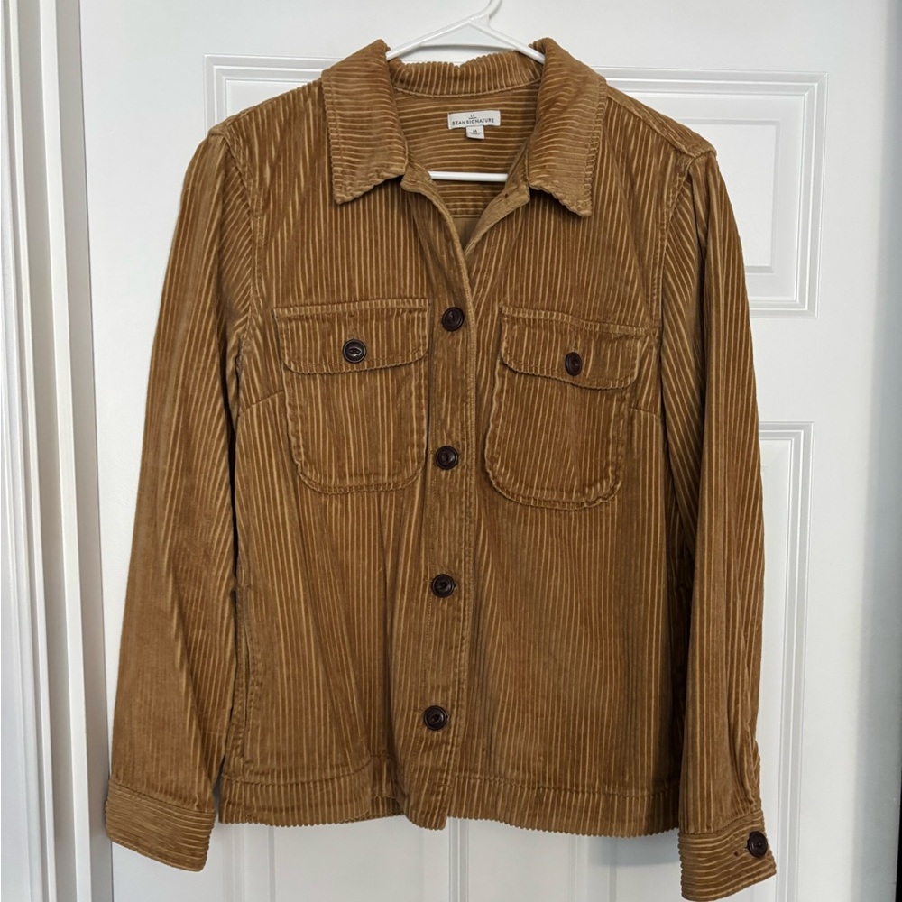 L.L. Bean Women's Tan Signature Wide-Wale Shirt Jacket Size M In Corduroy